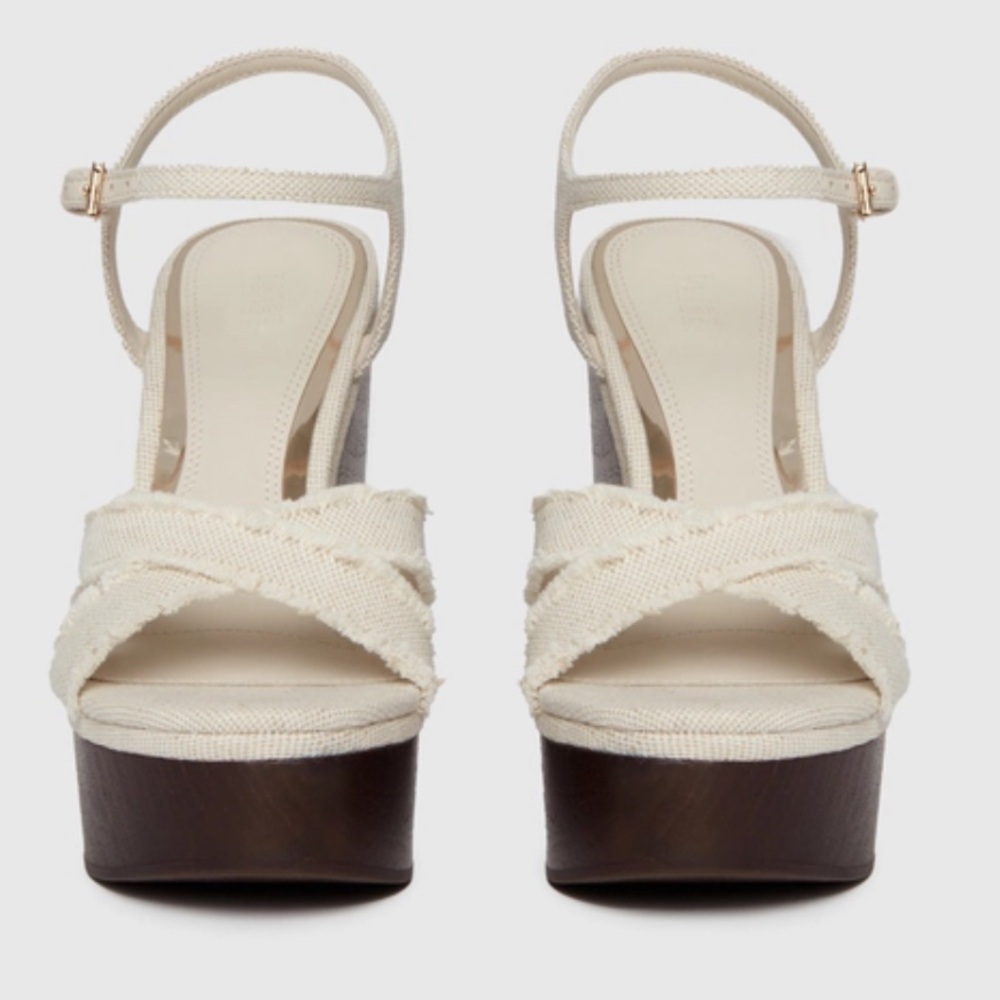 PAIGE Harlow Wedge Elegant Cream Sandals Natural Canvas Women Size 8 NWOB - Picture 4 of 9